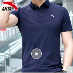 安踏短袖男t恤翻领运动服饰2020年夏季薄款半袖男士宽松速干圆领上衣休闲POLO衫冰丝手感跑步健身装 -8A51912明月蓝-翻领