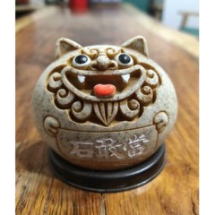 降魔的石敢当风水摆件:石敢当风狮爷四兄弟圆款黄砂色