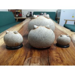 降魔的石敢当风水摆件:石敢当风狮爷四兄弟圆款黄砂色