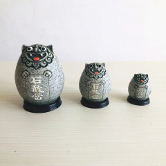 降魔的石敢当风水摆件:风狮爷四兄弟福气圆润款绿砂色