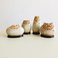 降魔的石敢当风水摆件:风狮爷四兄弟福气圆润款绿砂色