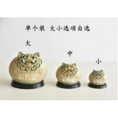 降魔的石敢当风水摆件:风狮爷四兄弟福气圆润款绿砂色