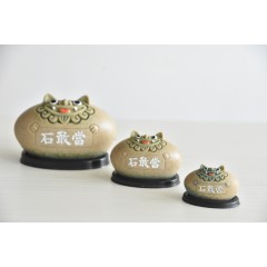 降魔的石敢当风水摆件:风狮爷四兄弟吉祥瘦高款黄砂色