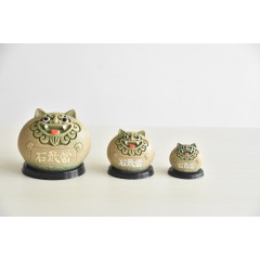 降魔的石敢当风水摆件:风狮爷四兄弟吉祥瘦高款灰砂色