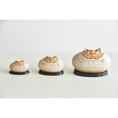 降魔的石敢当风水摆件:风狮爷四兄弟纳福标准款绿砂色