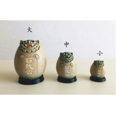 降魔的石敢当风水摆件:风狮爷四兄弟纳福标准款绿砂色
