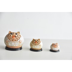 降魔的石敢当风水摆件:风狮爷四兄弟纳福标准款黄砂色