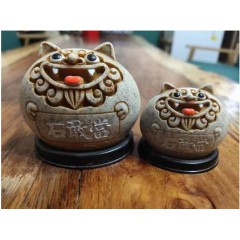 降魔的石敢当风水摆件:风狮爷四兄弟纳福标准款灰砂