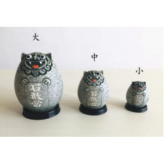 降魔的石敢当风水摆件:风狮爷四兄弟如意椭圆款灰砂色