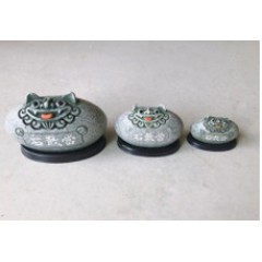 降魔的石敢当风水摆件:风狮爷四兄弟如意椭圆款灰砂色