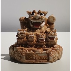 除魔的招财石敢当风水镇宅摆件:招财王头狮 青石色