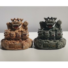 除魔的招财石敢当风水镇宅摆件:招财王头狮 青石色