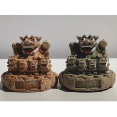 除魔的招财石敢当风水镇宅摆件:招财王头狮 青石色