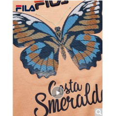 FILA斐乐女装WHITE LINE官方高圆圆同款运动蝴蝶绣花刺绣短袖T商场同款 沙橘色-OR