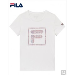 FILA斐乐女装White Line系列官方女子短袖T恤夏季新款印花短袖衫女装商场同款 标准白-WT