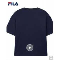 FILA斐乐女装WHITE LINE官方高圆圆同款运动蝴蝶绣花刺绣短袖T商场同款 深水手蓝-DB