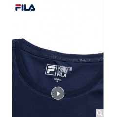 FILA斐乐女装WHITE LINE官方高圆圆同款运动蝴蝶绣花刺绣短袖T商场同款 深水手蓝-DB